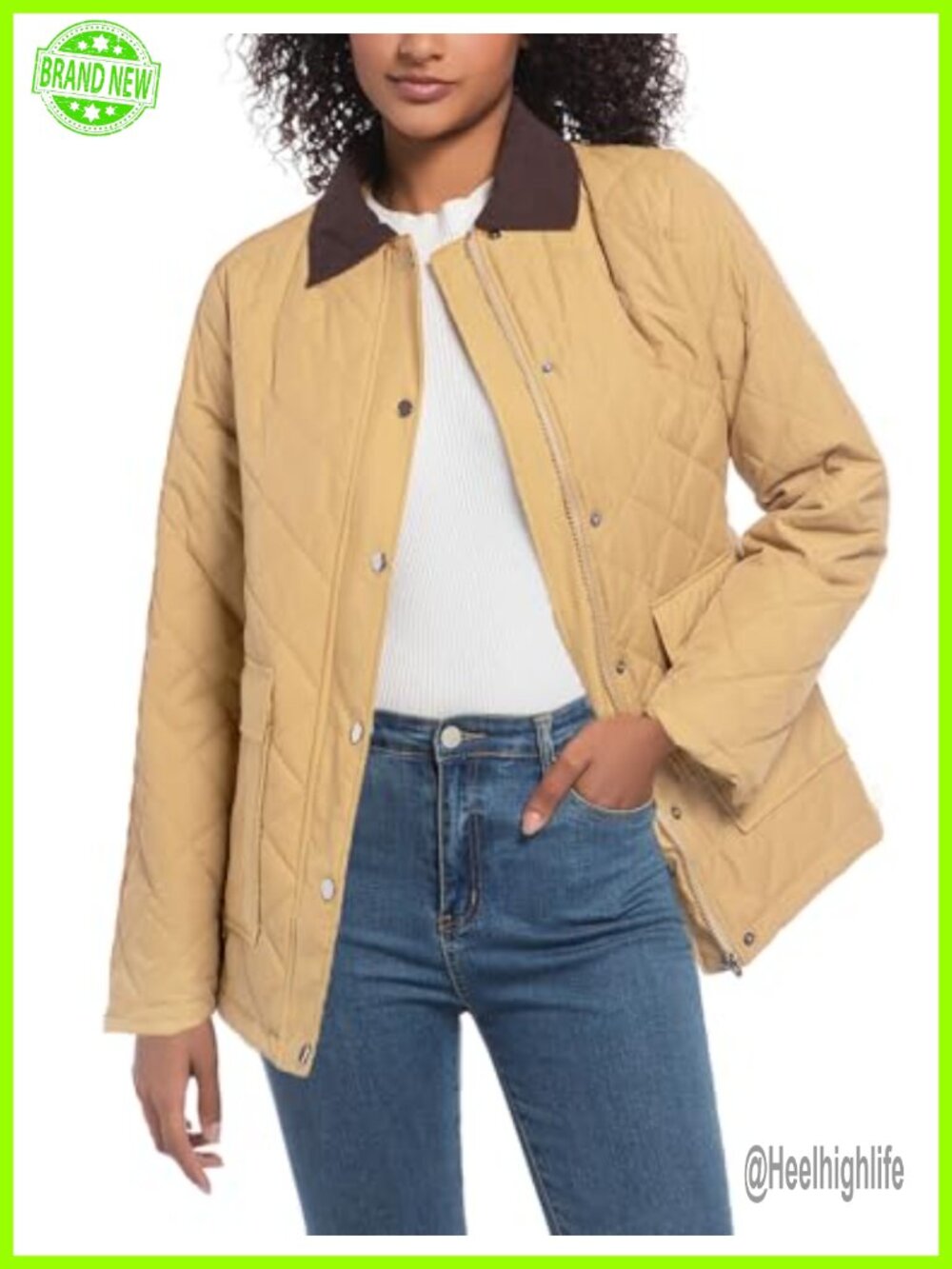 Quilted Barn Jacket for Women Corduroy Collar Lightweight Puffer Coats with